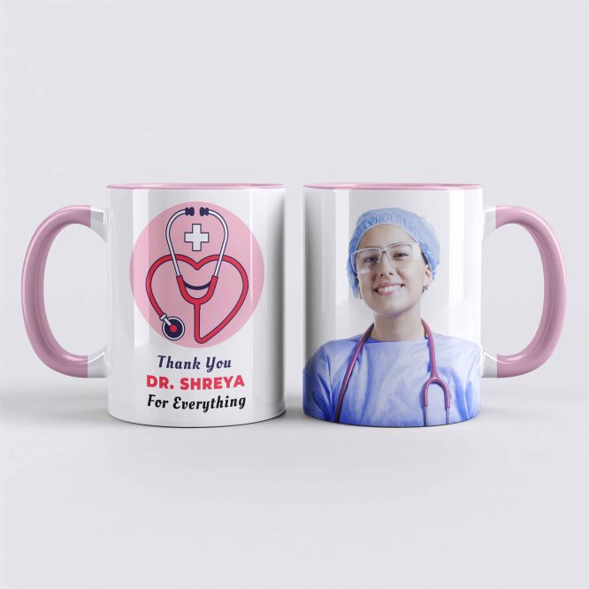 Personalized Gifts for Doctors - Custom Photo Print Coffee Mug (Pink & White)