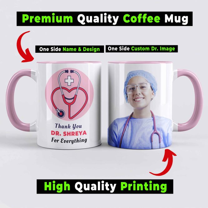 Personalized Gifts for Doctors - Custom Photo Print Coffee Mug (Pink & White)