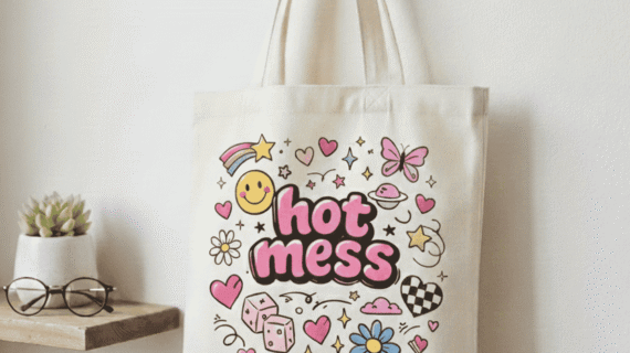 hot mess aesthetic tote bag for women, canvas shoulder carry, Gen-Z trendy college travel style
