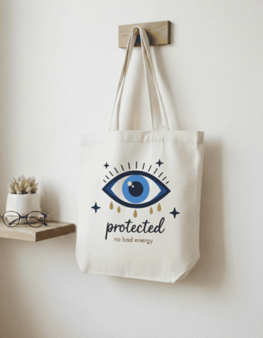 protected tote bag evil eye design canvas shoulder bag for women college travel everyday